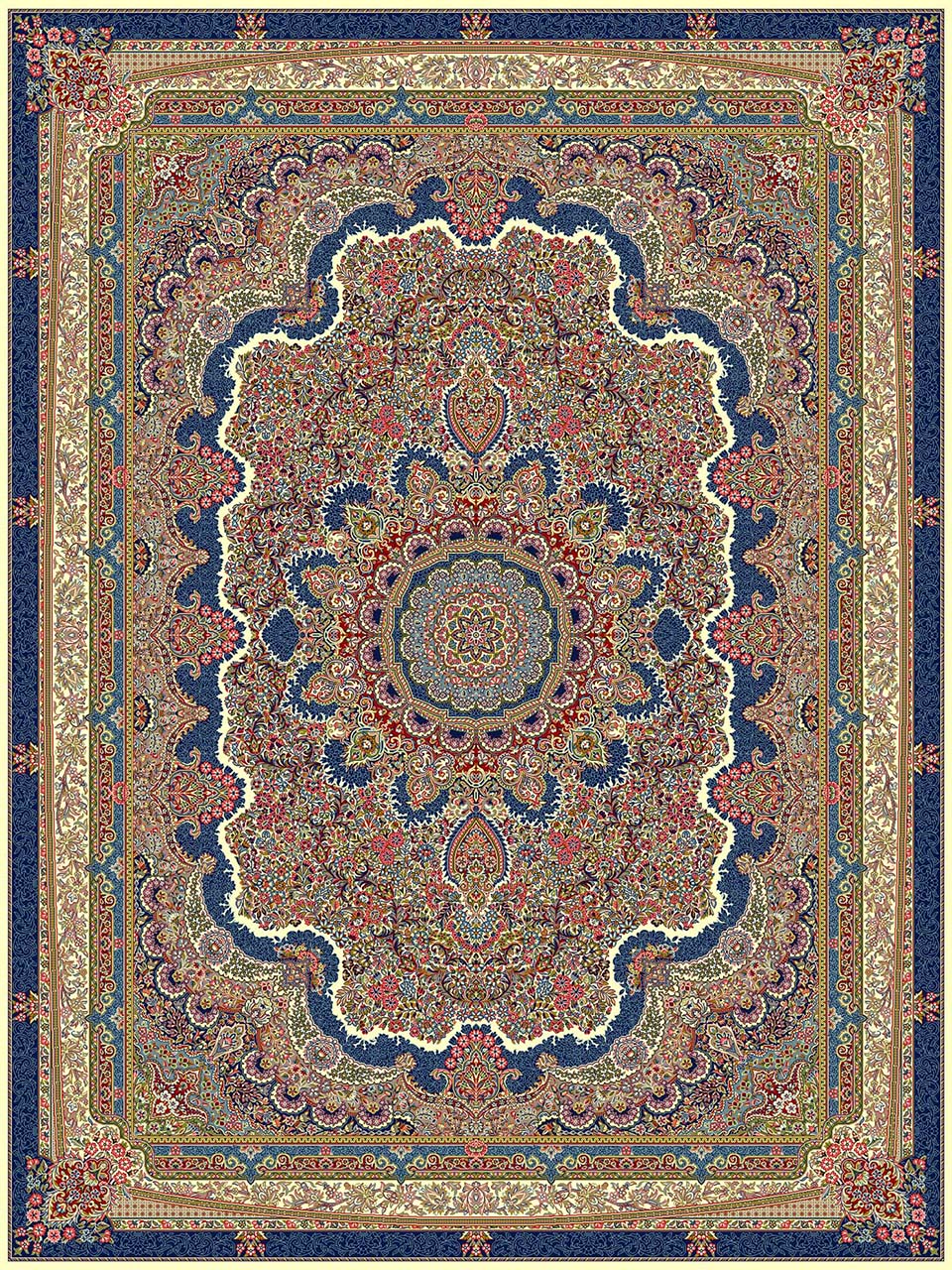 فرش (18116) اکریلیک - 8 رنگ - 500 شانه - كرم - تراکم 1000