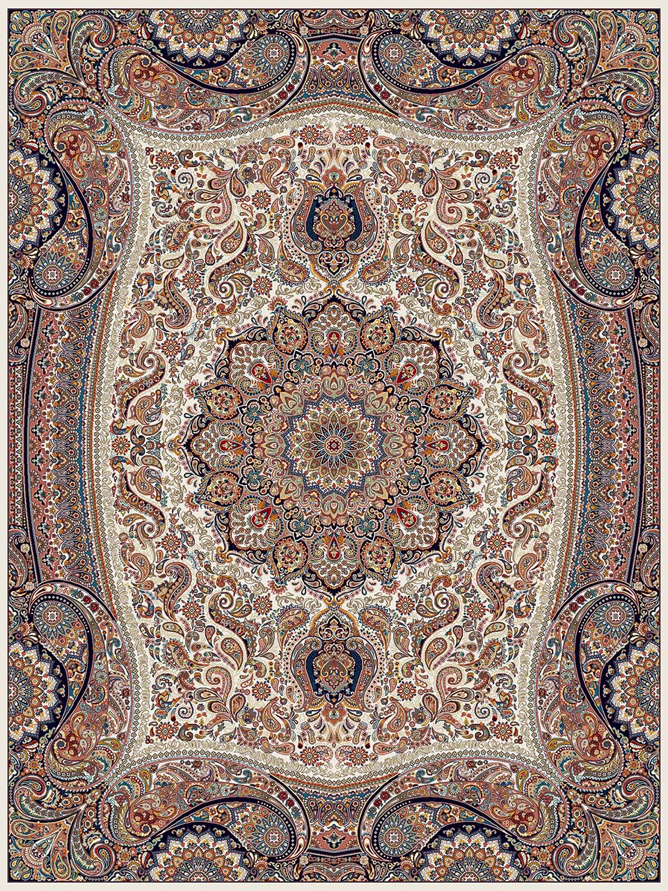 فرش (18122) اکریلیک - 8 رنگ - 500 شانه - كرم - تراکم 1000