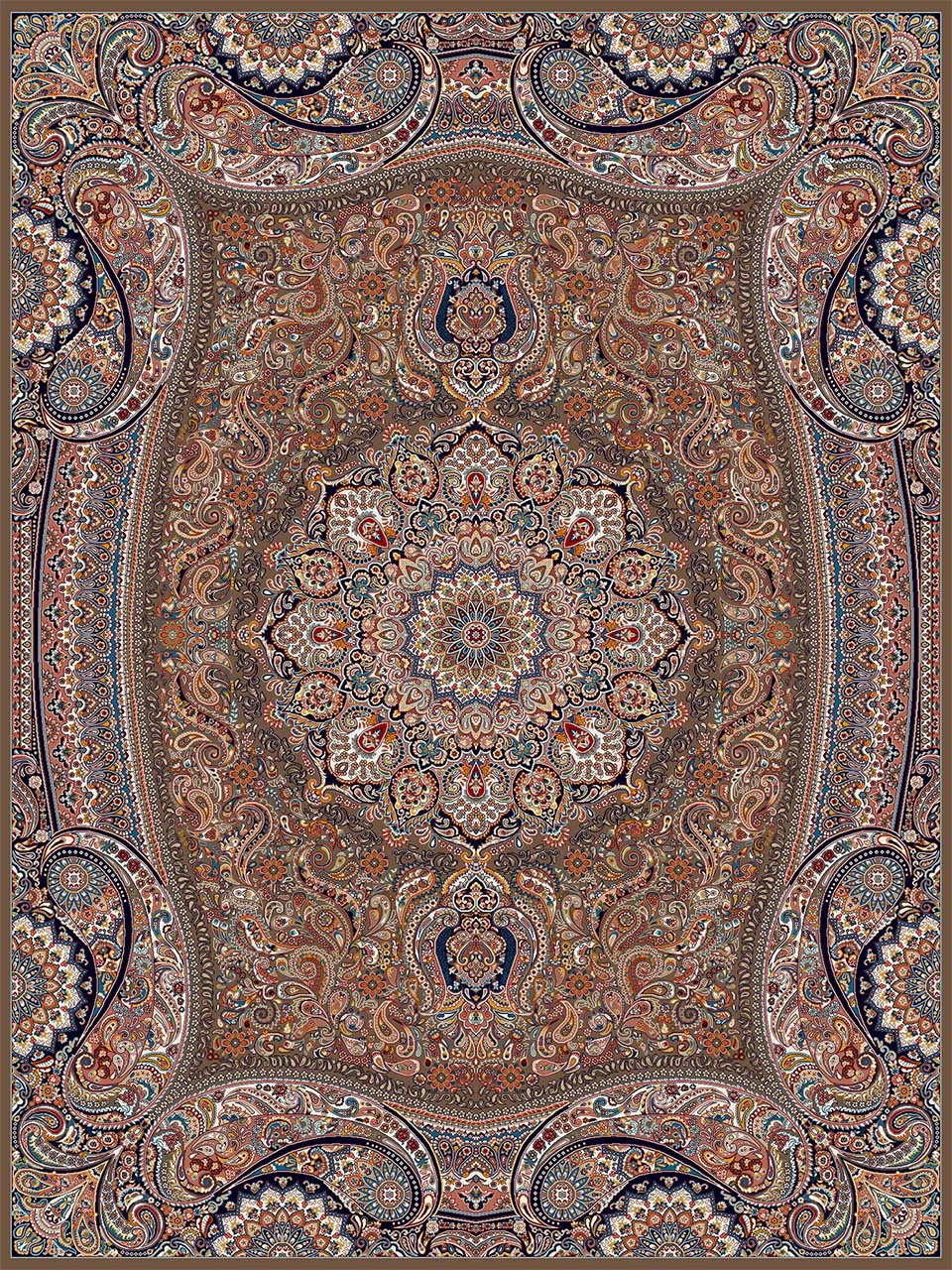 فرش (18122) اکریلیک - 8 رنگ - 500 شانه - گردويي - تراکم 1000