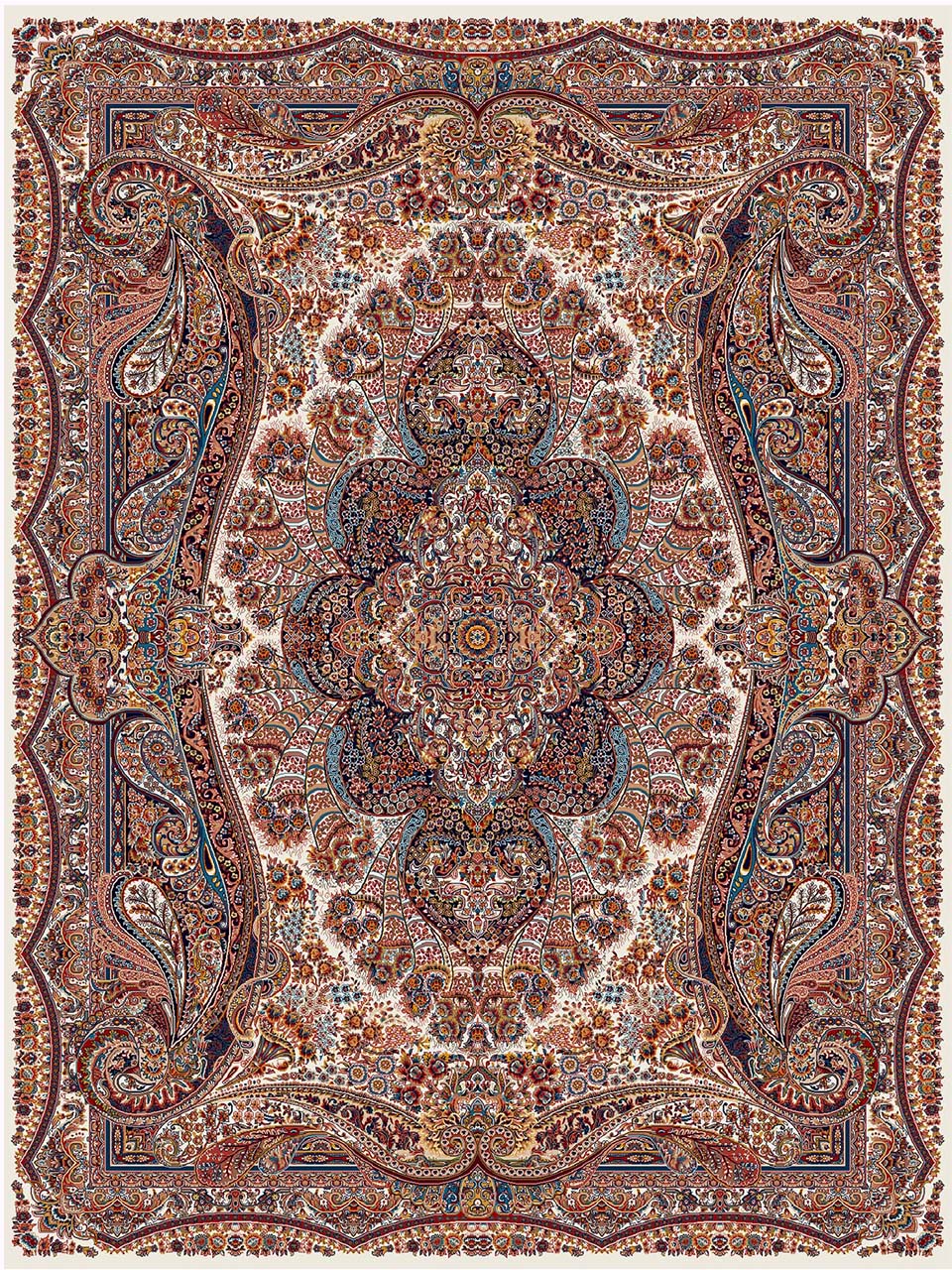 فرش (18123) اکریلیک - 8 رنگ - 500 شانه - كرم - تراکم 1000