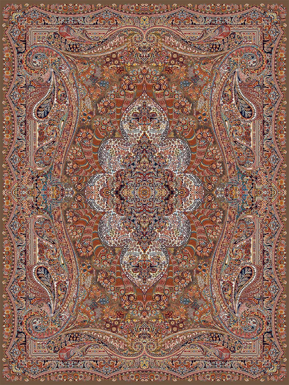 فرش (18123) اکریلیک - 8 رنگ - 500 شانه - گردويي - تراکم 1000