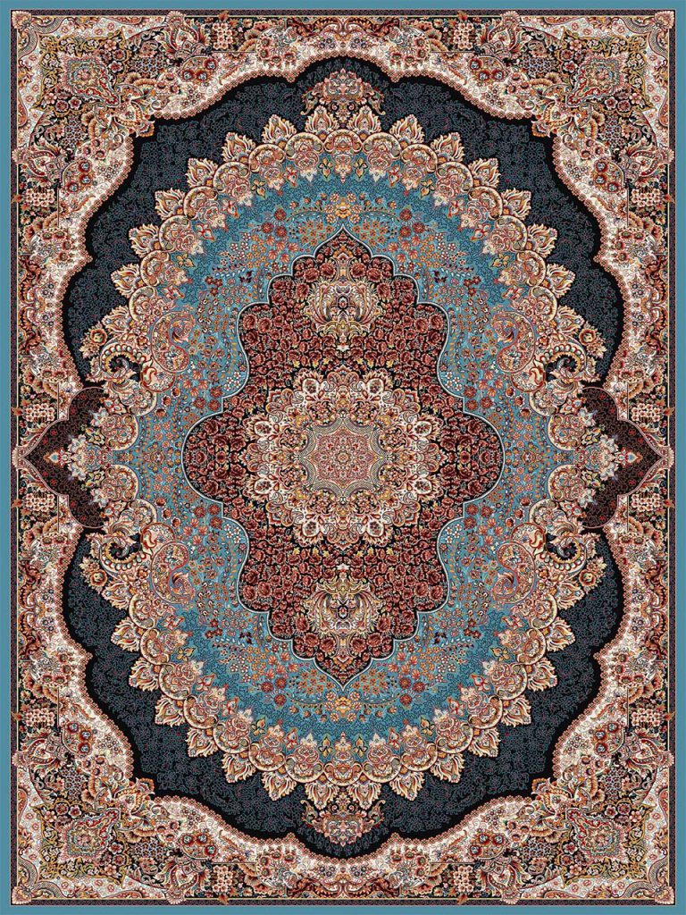 فرش (18130) اکریلیک - 8 رنگ - 500 شانه - آبي - تراکم 1000