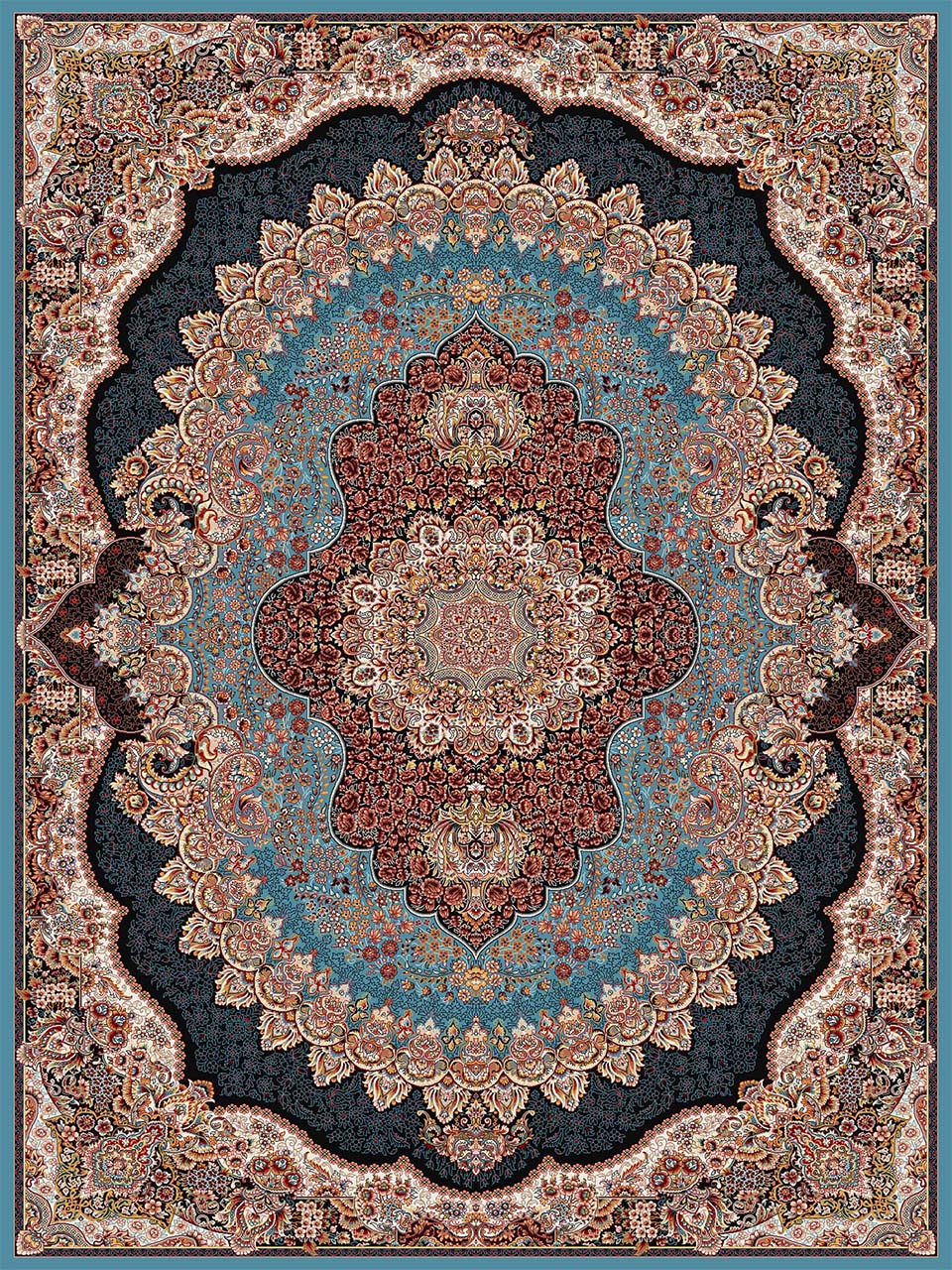 فرش (18130) اکریلیک - 8 رنگ - 500 شانه - آبي - تراکم 1000