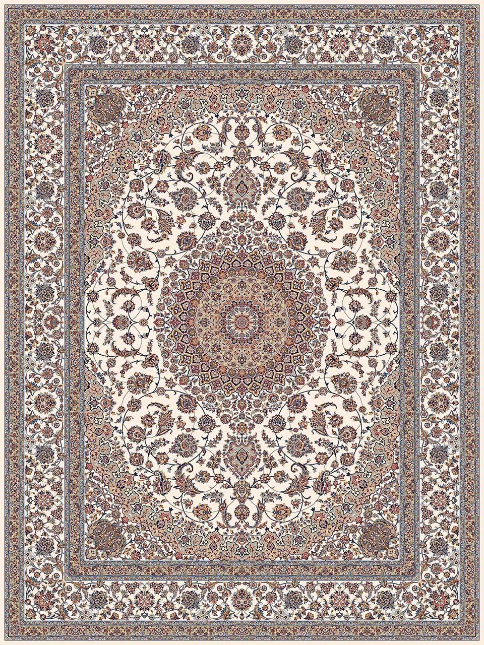 فرش (18131) اکریلیک - 8 رنگ - 500 شانه - كرم - تراکم 1000