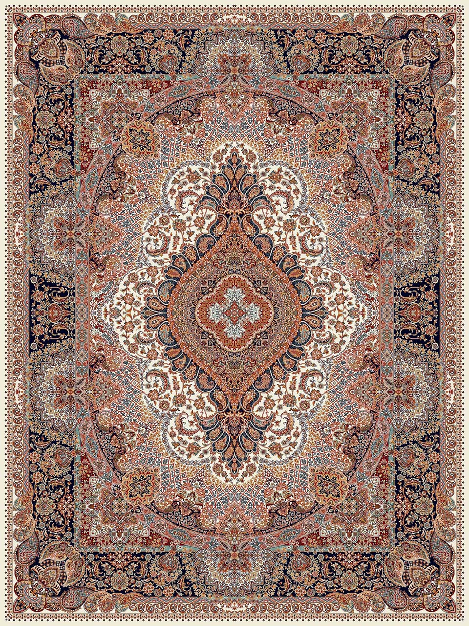 فرش (18132) اکریلیک - 8 رنگ - 500 شانه - كرم - تراکم 1000