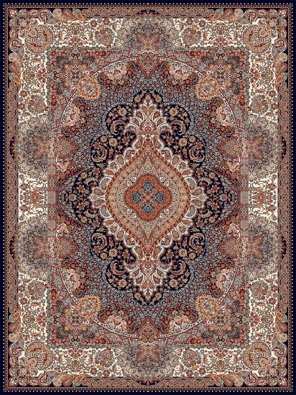 فرش (18132) اکریلیک - 8 رنگ - 500 شانه - سورمه اي - تراکم 1000