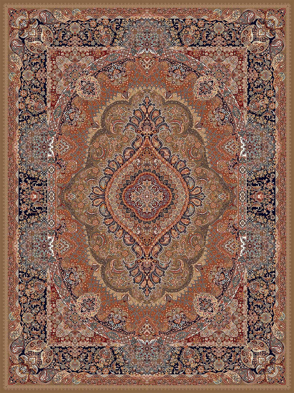 فرش (18132) اکریلیک - 8 رنگ - 500 شانه - گردويي - تراکم 1000