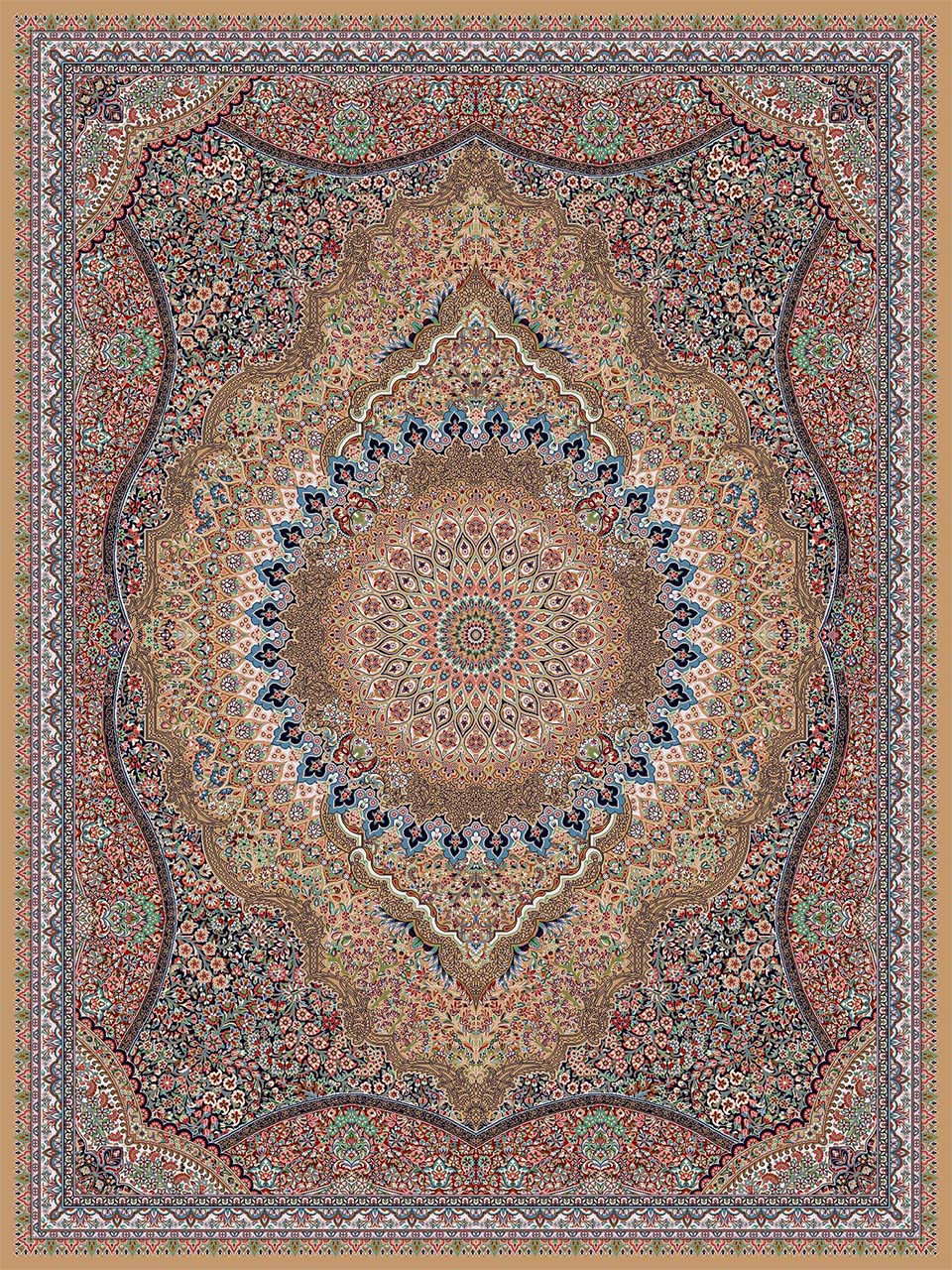 فرش (18134) اکریلیک - 8 رنگ - 500 شانه - گردويي - تراکم 1000