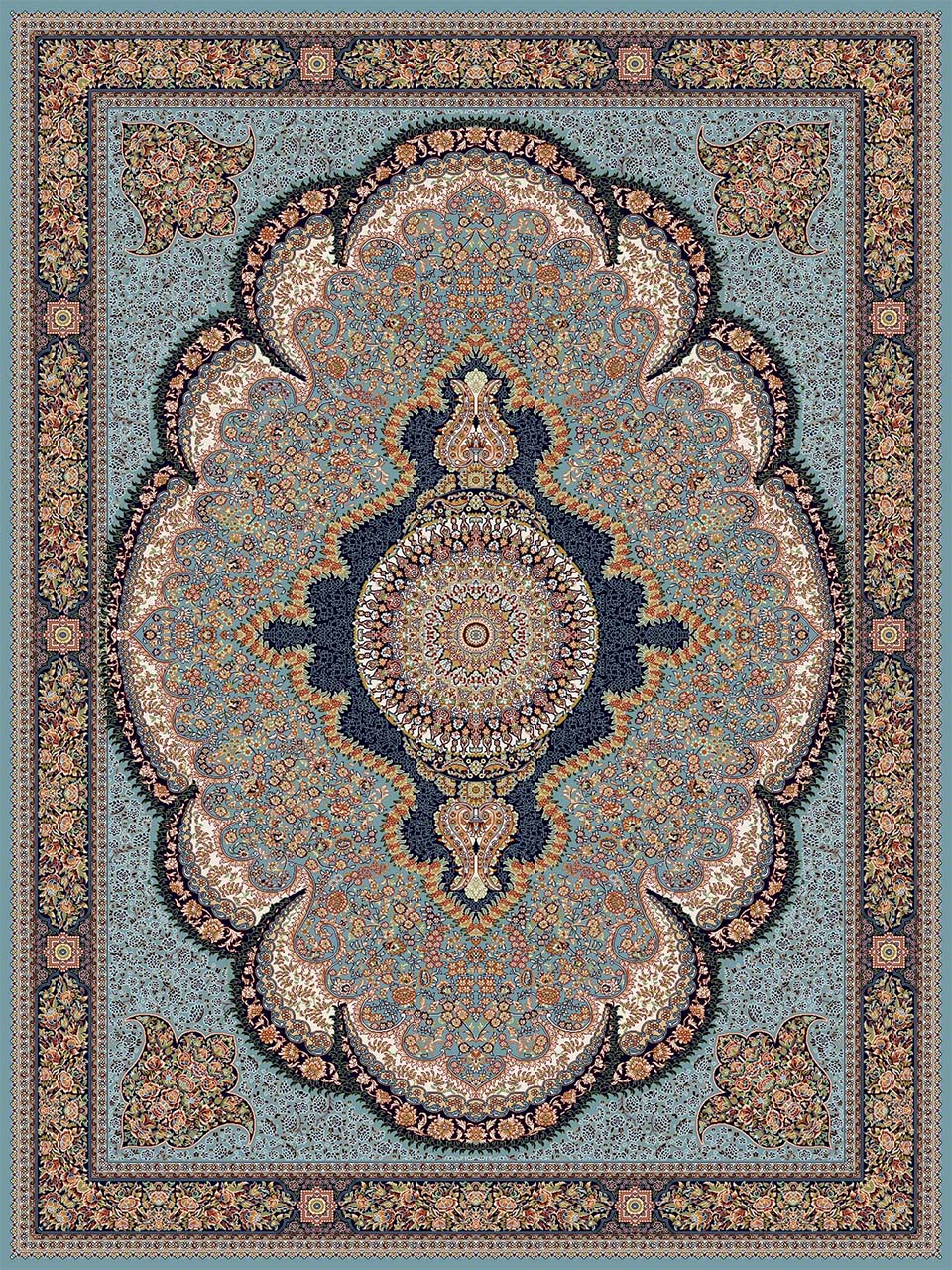 فرش (18138) اکریلیک - 8 رنگ - 500 شانه - آبي - تراکم 1000