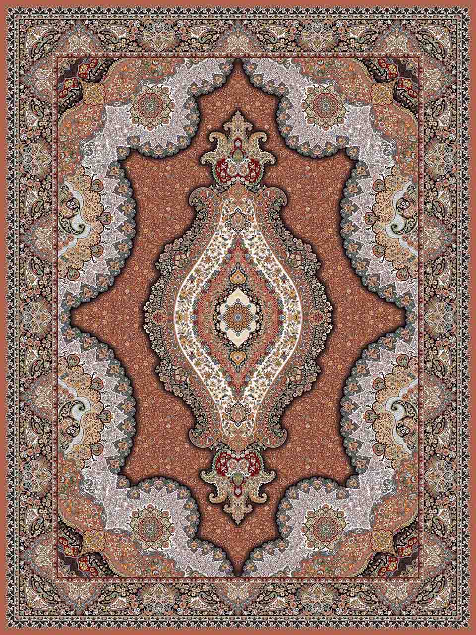 فرش (25018) اکریلیک - 8 رنگ - 700 شانه - گلبهي - تراکم 2550