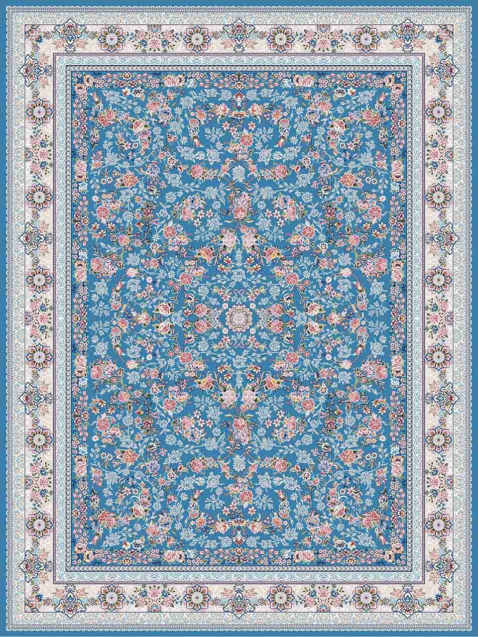 فرش (18300) اکریلیک - 8 رنگ - 500 شانه - آبی- تراکم 1200