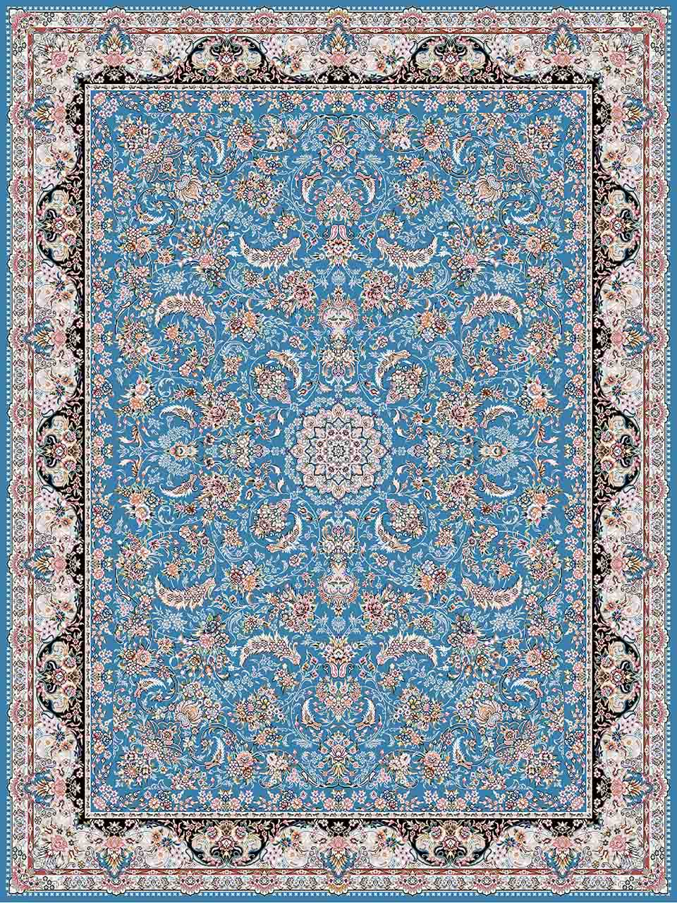 فرش (18302) اکریلیک - 8 رنگ - 500 شانه - آبی- تراکم 1200