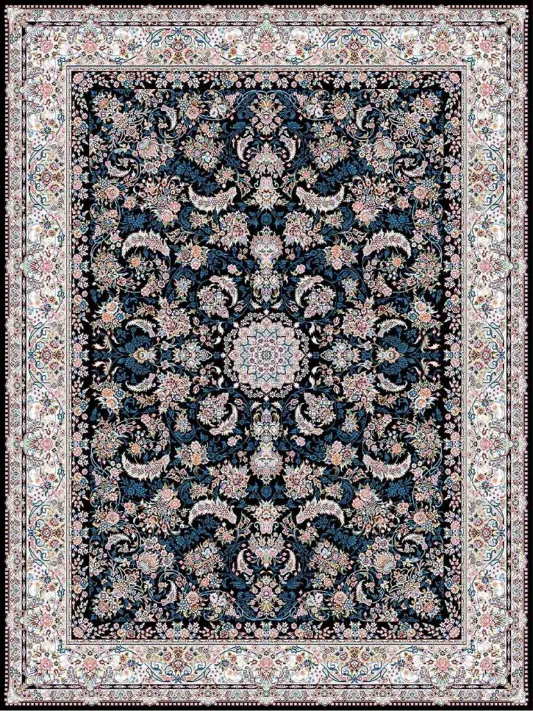 فرش (18302) اکریلیک  - 8 رنگ - 500 شانه - سورمه ای- تراکم 1200