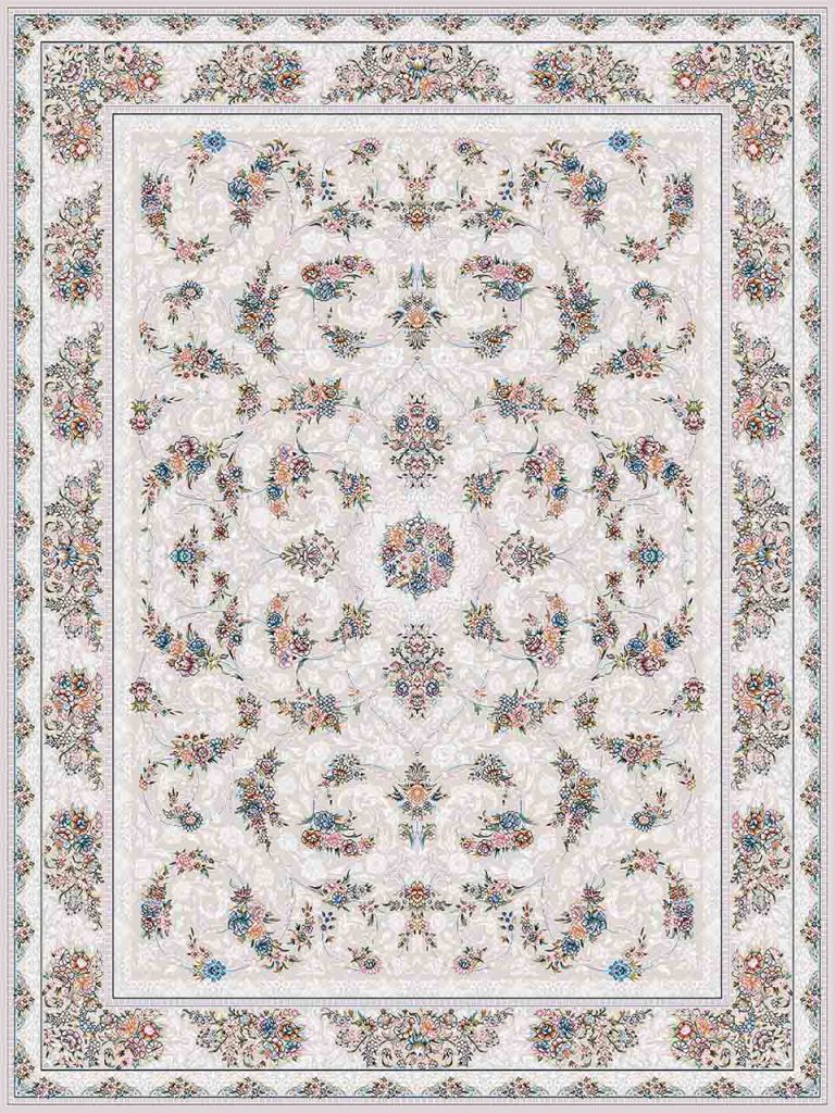 فرش (18303) اکریلیک - 8 رنگ - 500 شانه - کرم - تراکم 1200